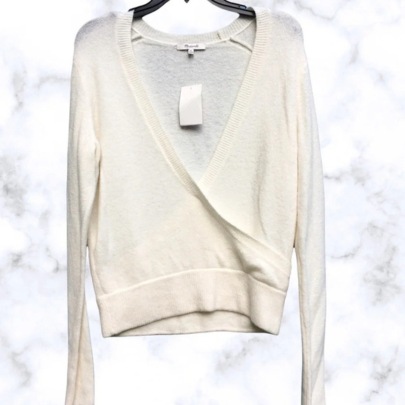Madewell Cream Wrap Front Pullover Sweater XL NWT Ivory Surplice Winter Fall - Picture 3 of 8